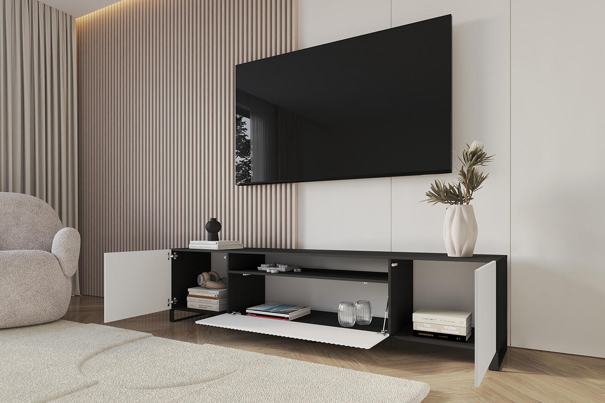 LOWBOARD NOA-2-S 200x53x41 cm - Schwarz / Weiß - Schwarz/Weiß, Holzwerkstoff (200/53/41cm) - ALTDECOR