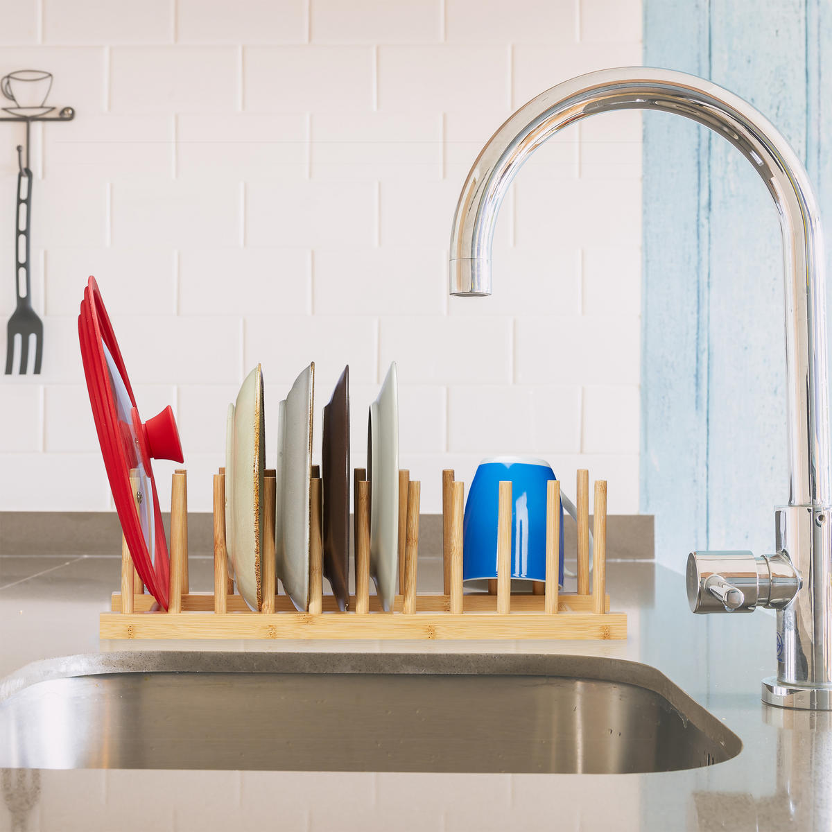 TELLERSTÄNDER Bambus - Hellbraun, Holz (12.5/12/40cm) - Relaxdays