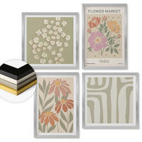 WANDBILDER 4er Set - 50x50 cm & 40x60 cm Silberner Rahmen - Botanische Motive, Pariser Minimalismus - Silberfarben, Kunststoff (50/50cm) - ArtPrintCave