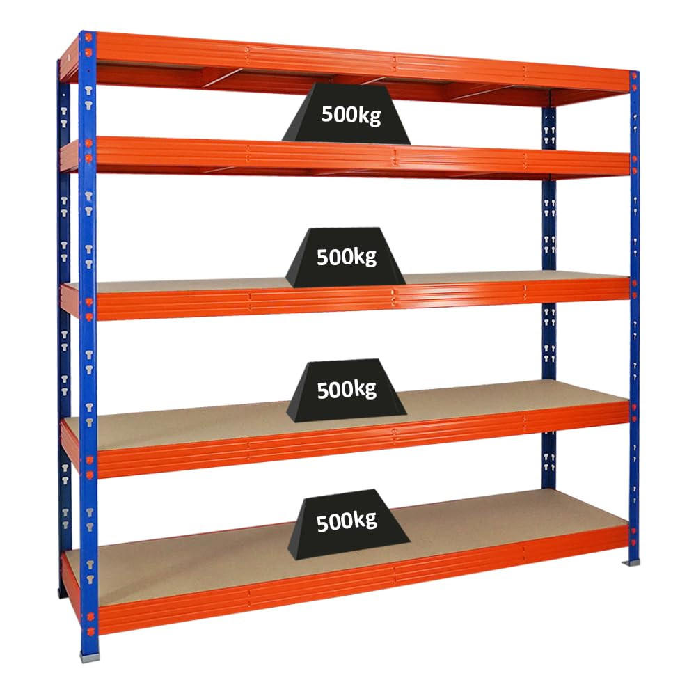 SCHWERLASTREGAL Rhino 180x200x60 cm 5 Spanplatten-Ebenen 8mm Fachlast 500 kg Blau/Orange - Blau/Orange, Metall (200/180/60cm) - PROREGAL