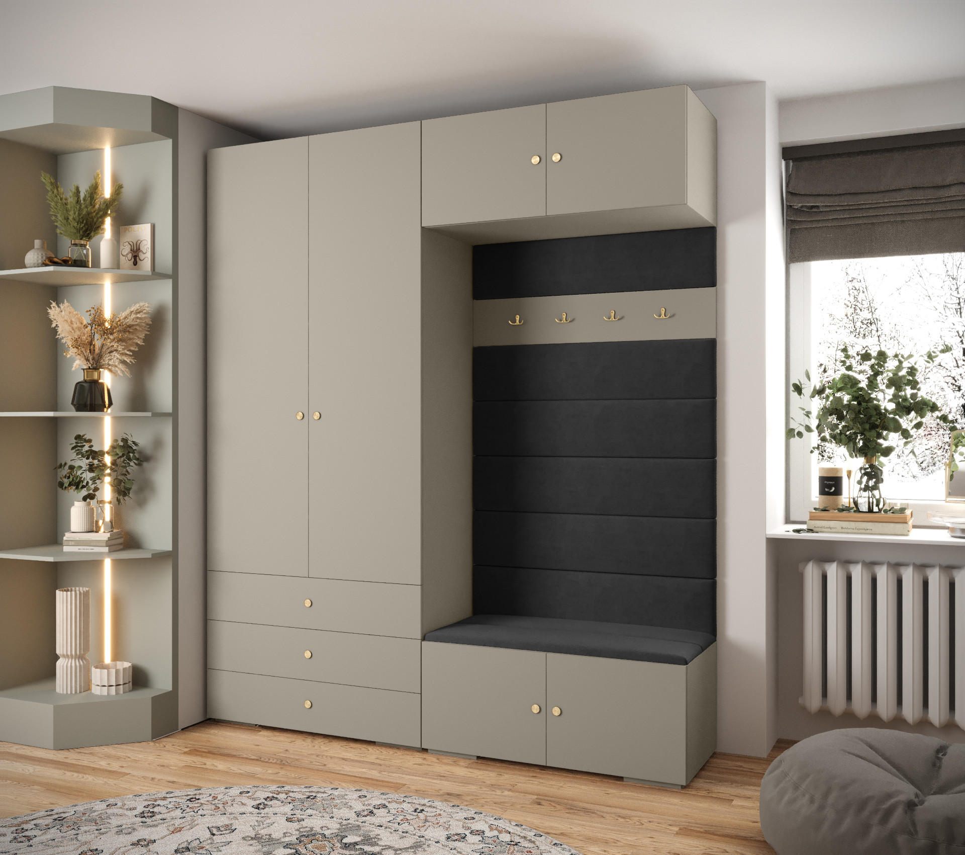 GARDEROBEN-SET 236,7/200/47 - Kaschmir/Goldfarben, Holz/Metall (200/236.7/47cm) - Abiks Möbel