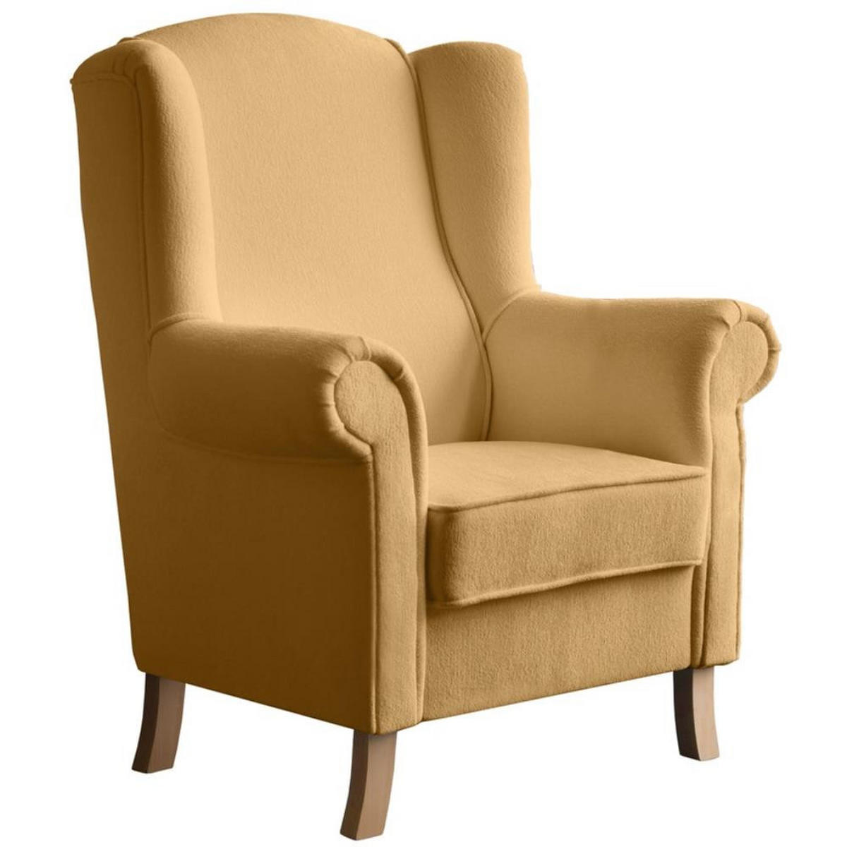 OHRENSESSEL Leonardo gelb boucle-stoff - Bernsteinfarben, Holz/Textil (88/118/86cm) - Beautysofa