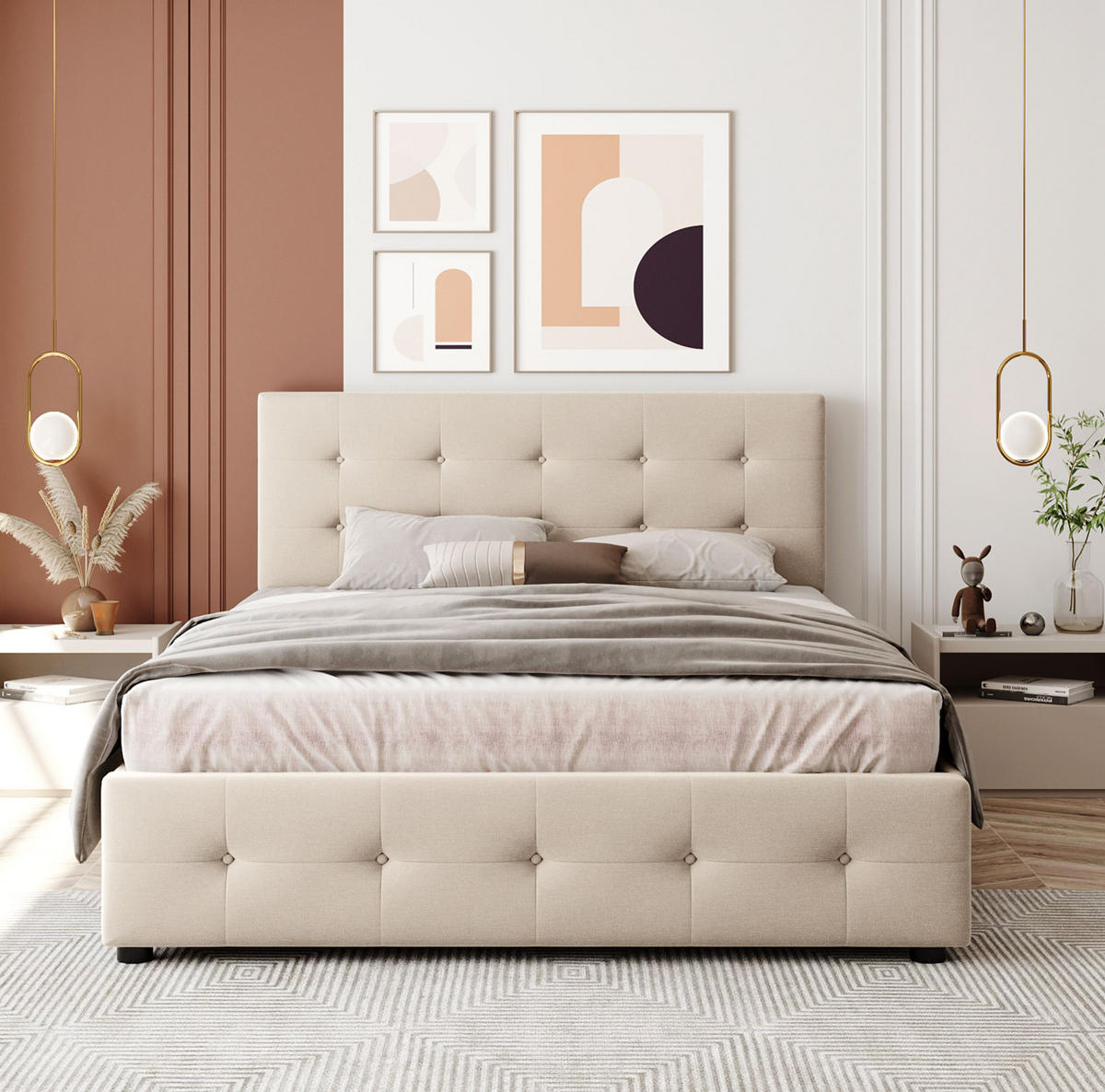 POLSTERBETT gepolstert Beige mit 4 Schubladen und Lattenrost - Beige, Textil (140/200cm) - IVMEU