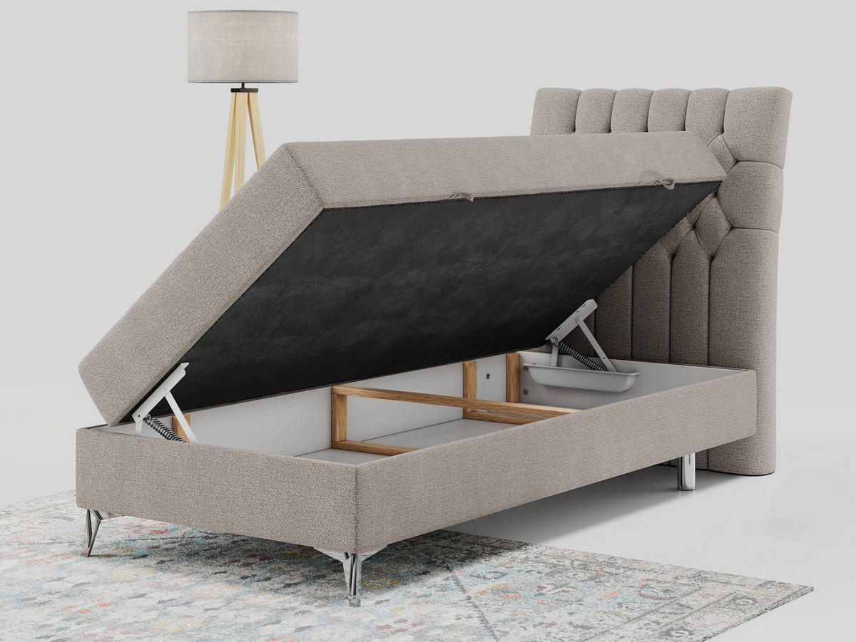 BOXBETT MILEN 90/200 Beige Struktur - H3 - Rechts Seite - Beige, Holz/Textil (90/200cm) - MKS