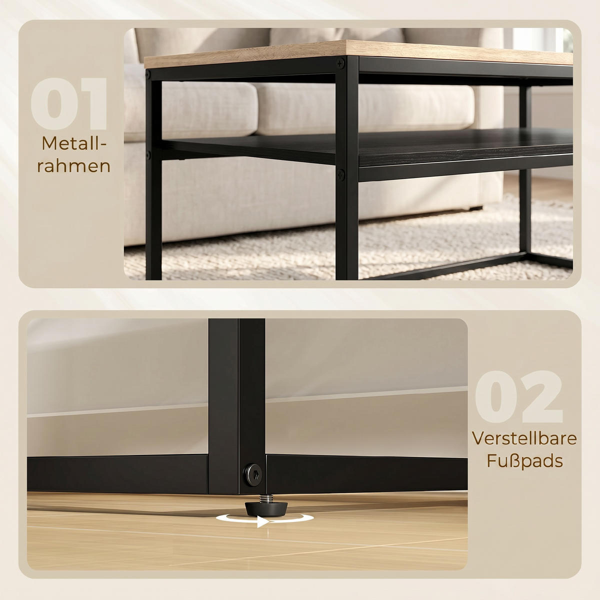 COUCHTISCH Eichefarben und Schwarz 100/59/47 cm - Eichefarben, Holzwerkstoff (59.8/100/47cm) - PANGIVO