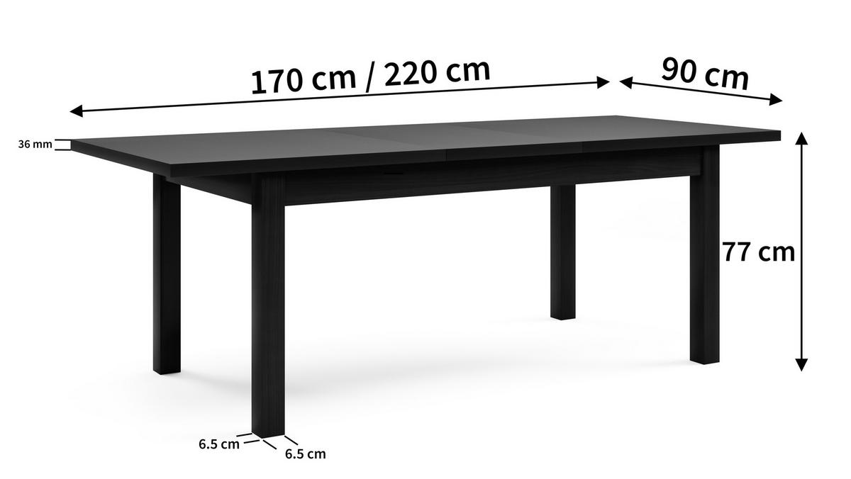 ESSTISCH BRUNO Ausziehbar 170 - 220 / 90 x 77 cm - Schwarz, Holz (170/90/77cm) - MASSENO