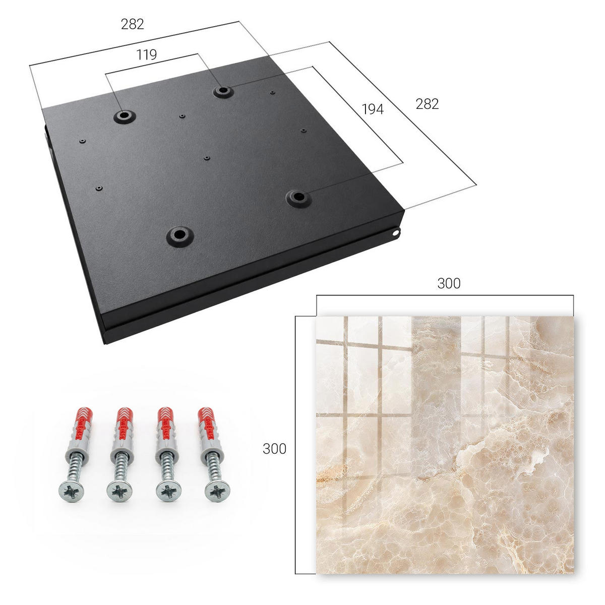 SCHLÜSSELBOX Schwarz 30x30 cm- Türöffnung nach rechts - Beiger Marmor - Beige, Metall (30/30/5cm) - TULUP