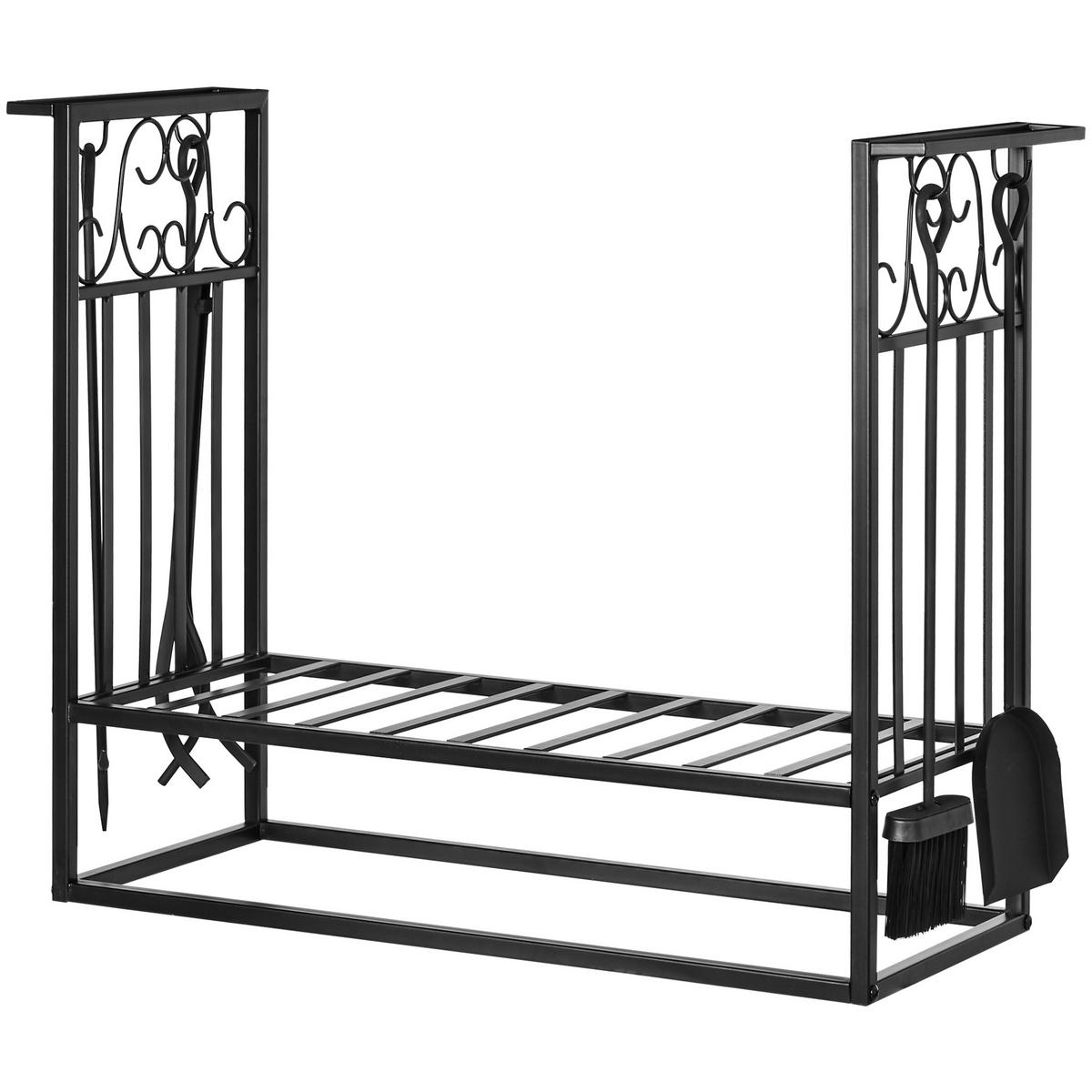 KAMINHOLZSTÄNDER DE-10110 mit Kaminbesteck, bis 100 kg Schwarz - Schwarz, Metall (30/60/75cm) - ComfortXL