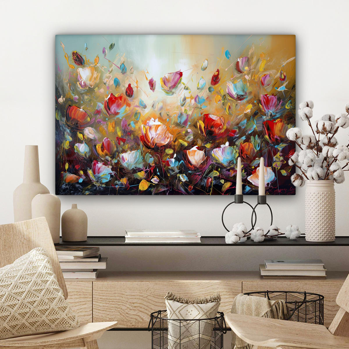 LEINWANDBILD Blumen - Kunst - Natur - Ölgemälde 60x40 cm - Multicolor, Textil (60/40cm) - MuchoWow