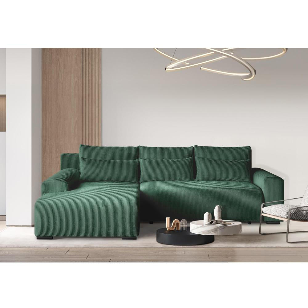 ECKSCHLAFSOFA Benny grün links - Schwarz/Grün, Kunststoff/Textil (271/185cm) - Beautysofa