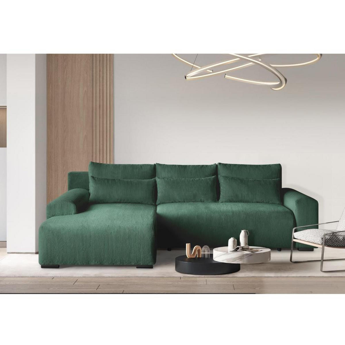 ECKSCHLAFSOFA Benny grün links - Schwarz/Grün, Kunststoff/Textil (271/185cm) - Beautysofa