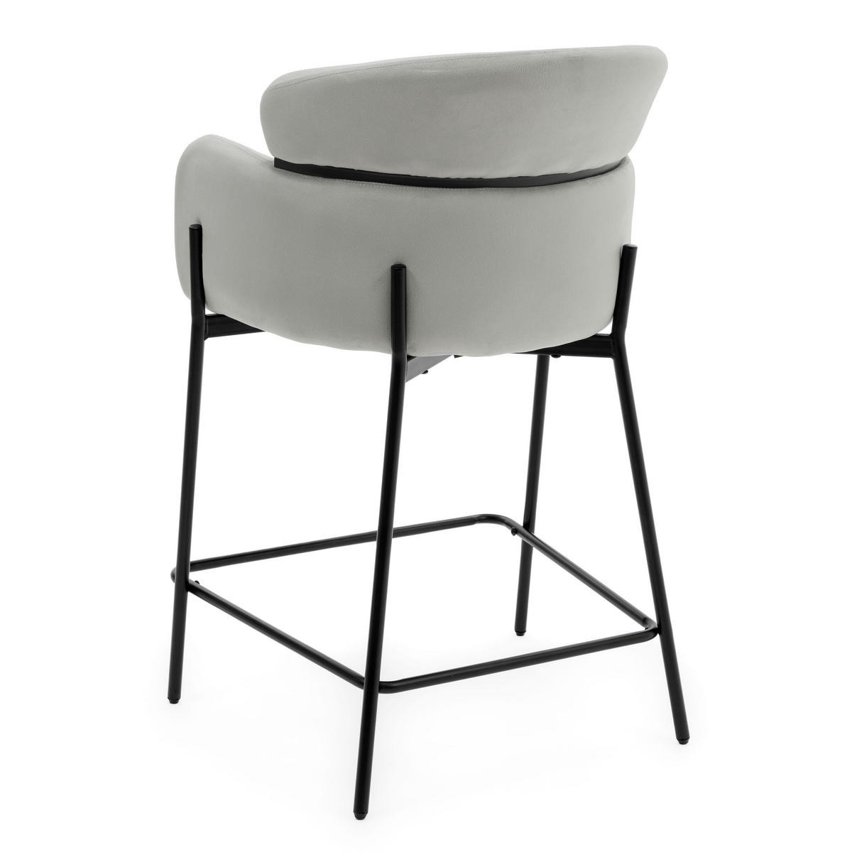 BARHOCKER BOLZANO gepolsterter mit Steppung - hellgrau - Samt Velour - Hellgrau/Schwarz, Textil/Metall (60/99/55cm) - NEW HOME