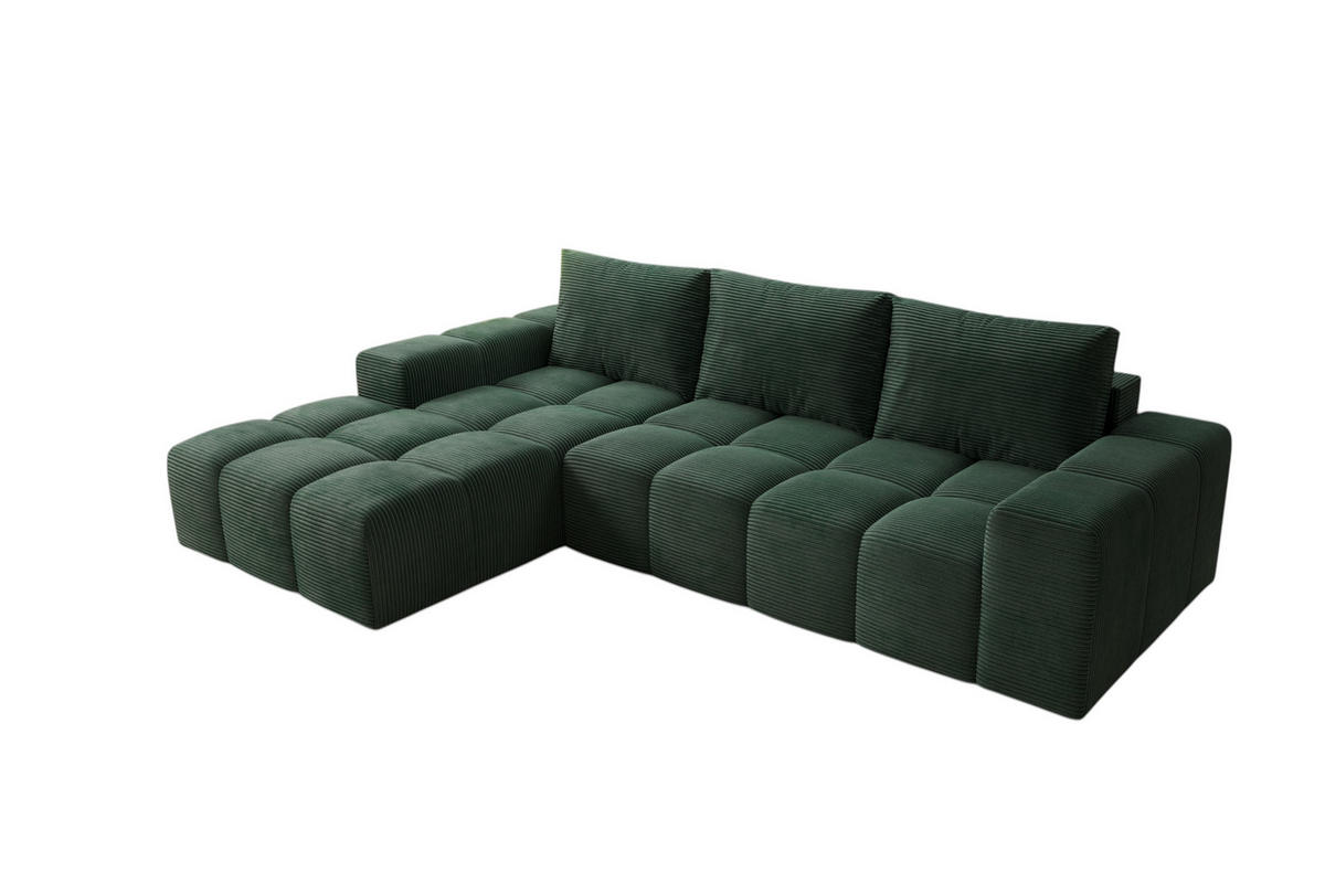 ECKSOFA Cento, L-Form, Ottomane Links, Cordstoff, 285x56x180 cm, Grün - Grün, Holz (180/285cm) - PROMETO Möbel
