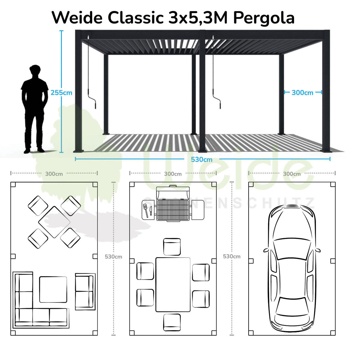 PERGOLA Classic Pavillon Terrassenüberdachung Aluminium 3 x 5,3 m Ivory Sand - Beige, Metall (300/255/530cm) - WEIDE
