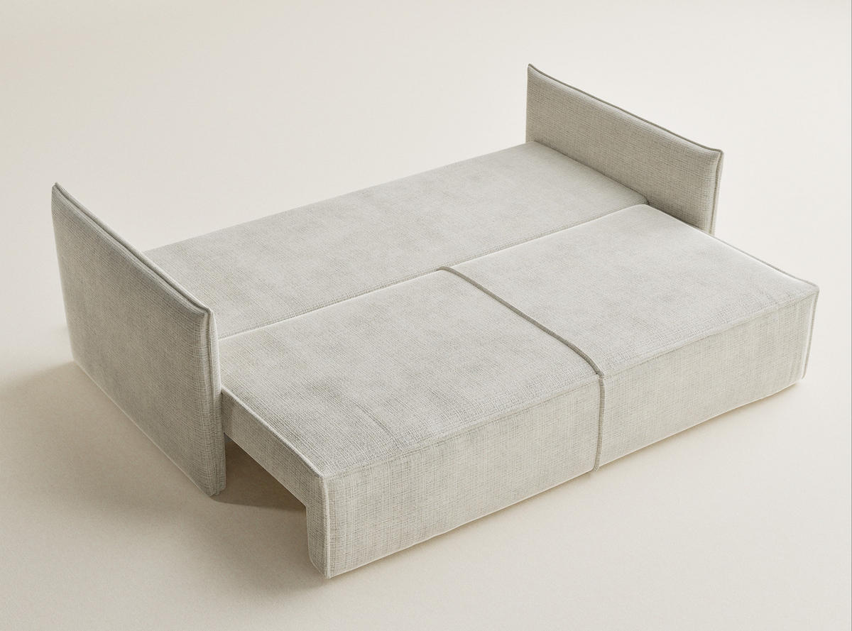 SOFA MIT SCHLAFFUNKTION Obra Beige grau Chenille-Stoff - Greige/Schwarz, Holz/Holzwerkstoff (220/70/107cm) - Maison de Reve