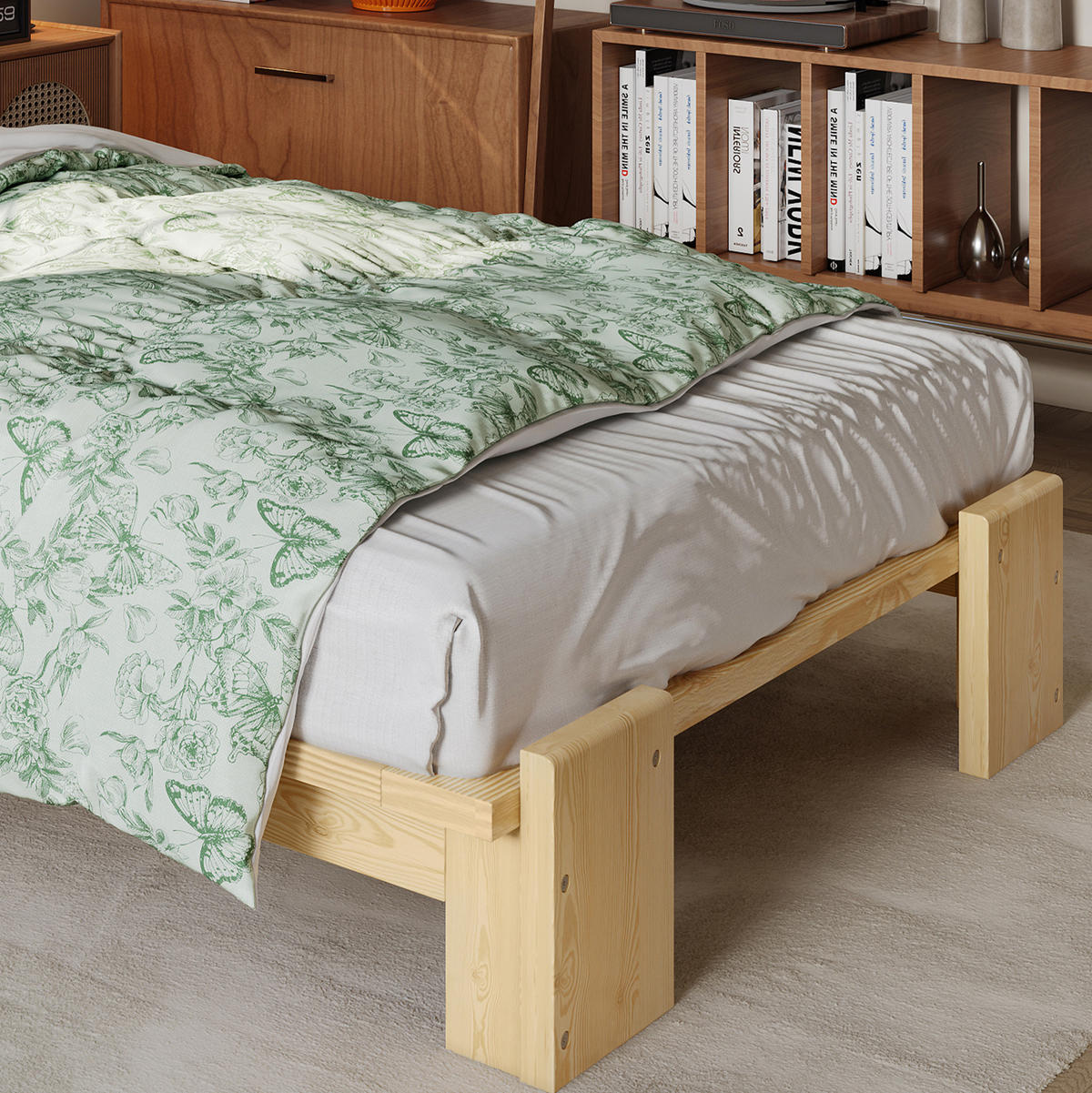POLSTERBETT 90/200 cm Natur mit gepolsterter Rückenlehne - Naturfarben, Textil (90/200cm) - Flora Grace