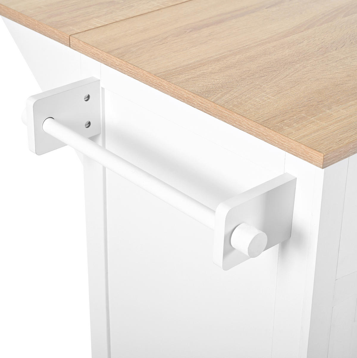 KÜCHENINSEL 112/92,7/46,2-76,2 cm Weiß/Natur aus MDF mit ausziehbarer Arbeitsplatte - Weiß, Holzwerkstoff (46.2/92.7/131.2cm) - OKMYHOME