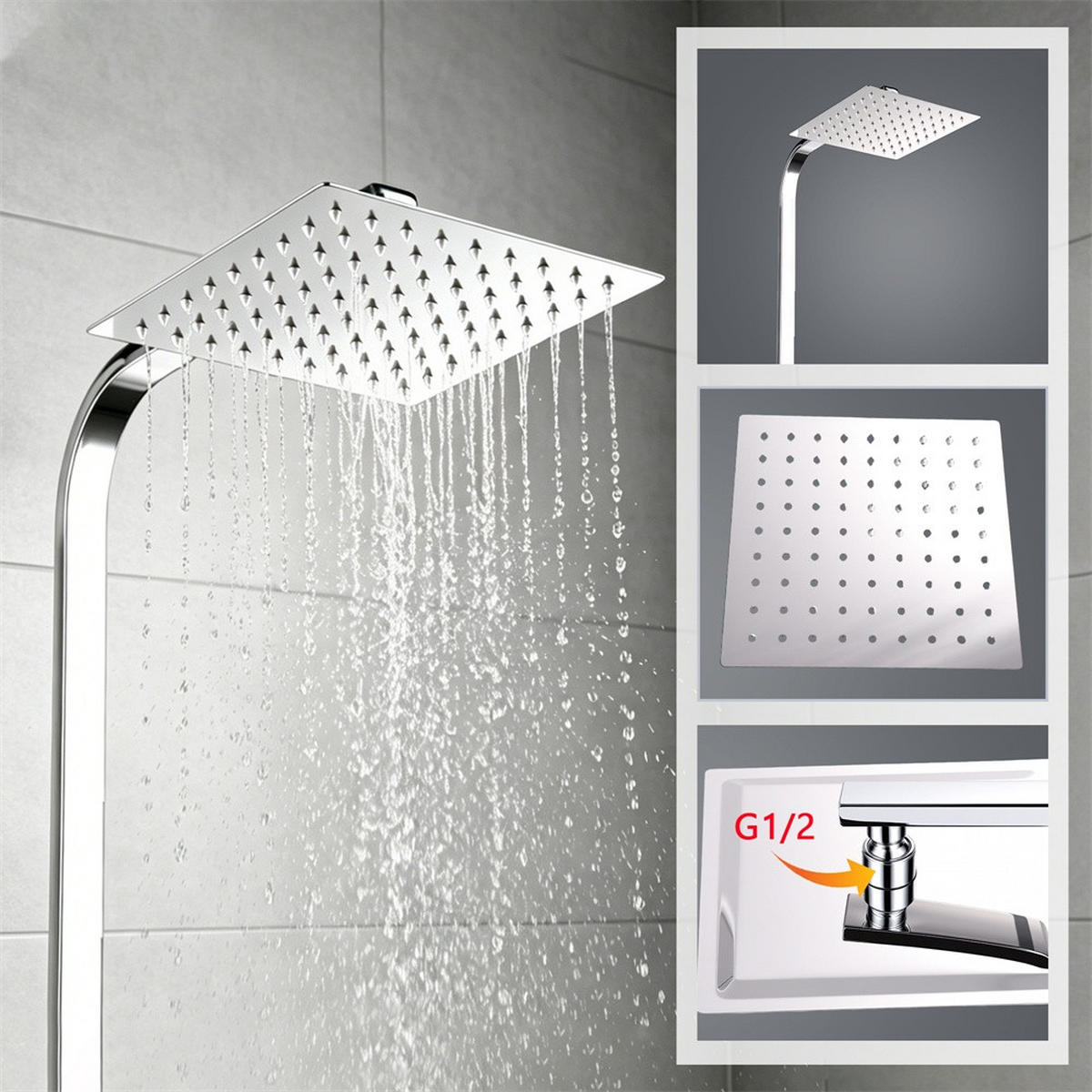 DUSCHSYSTEM Thermostat mit Digitalanzeige quadratische Regendusche ABS - Regenduschkopf mit Handbrause - Silberfarben, Metall (34/124/20cm) - DELFA