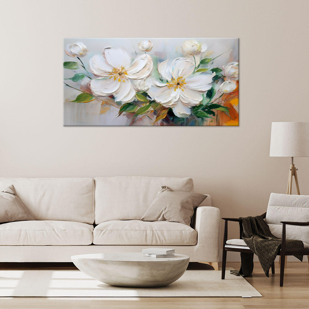 WANDBILD weiße blühende blumen wie gemalt - Weiß, Textil (120/60cm) - Feeby