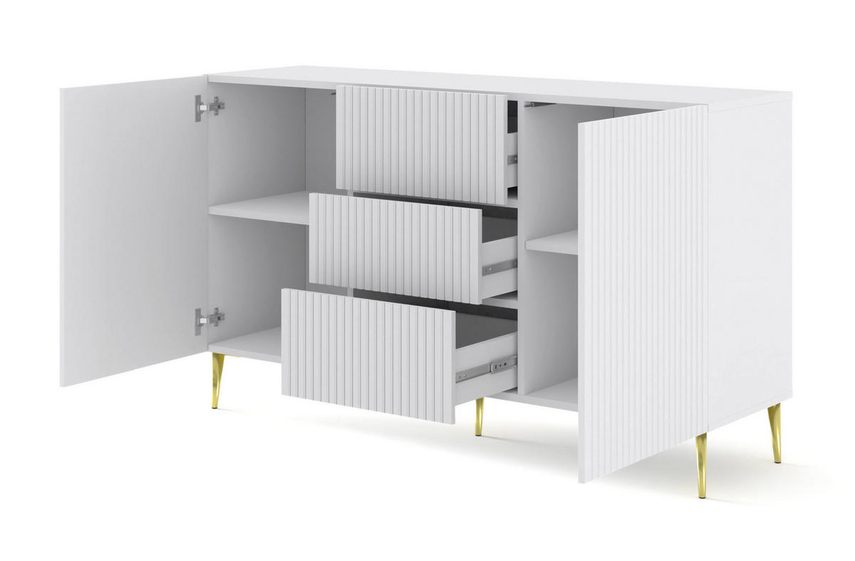 KOMMODE Weiß, Weiß, Gold 150/87/42 - Weiß, Holzwerkstoff (150/87/42cm) - RAUMHIRSCH FURNITURE