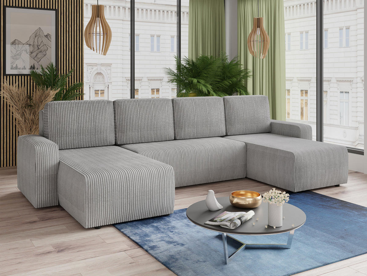 WOHNLANDSCHAFT Roma U - Grau, Holz/Textil (305/90/150cm) - Sofnet