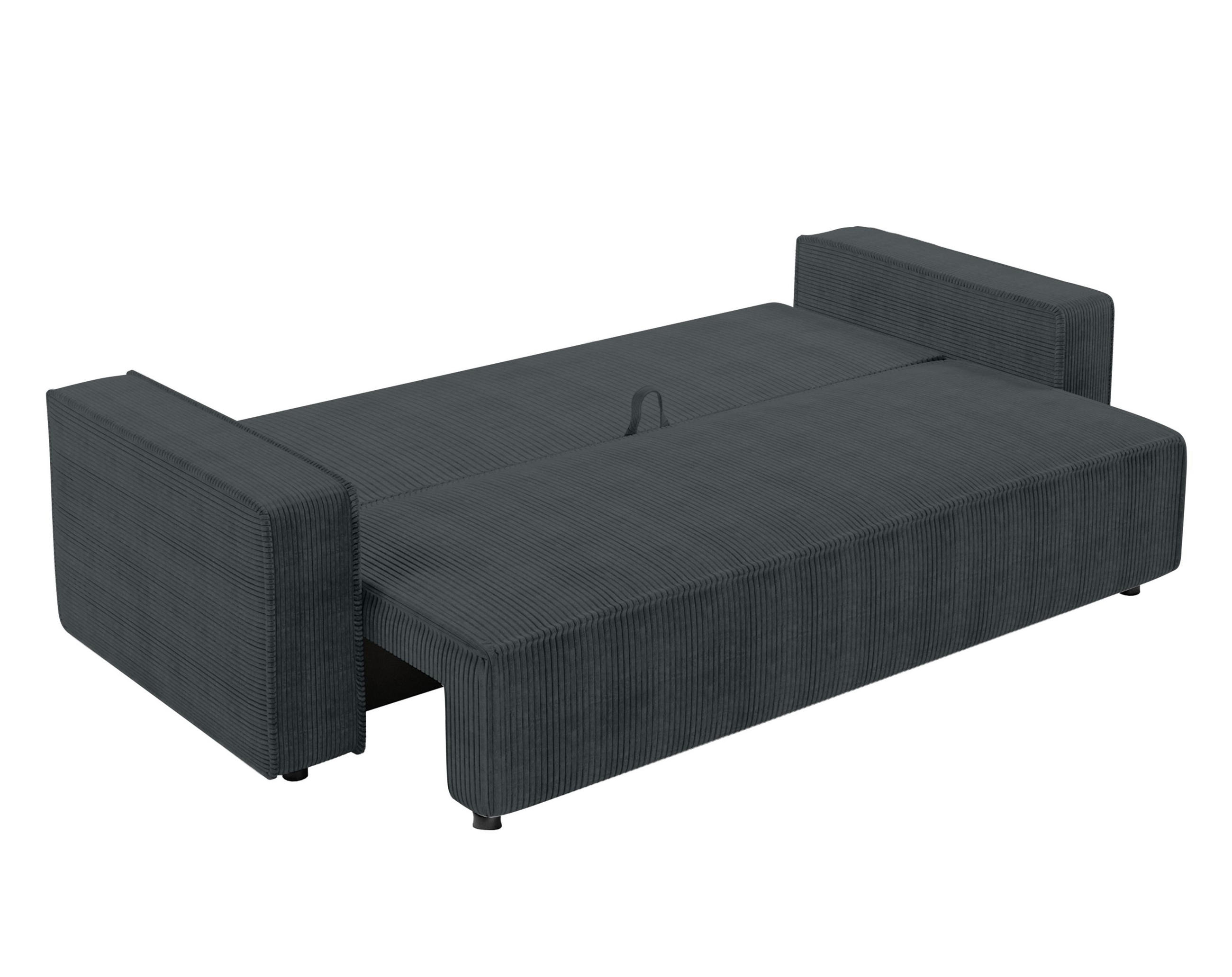 BIGSOFA Aydin Sofa Grau 238/94/85 cm Cord mit Schlaffunktion Bettkasten - Schwarz/Grau, Kunststoff/Textil (238/85/94cm) - AX Living