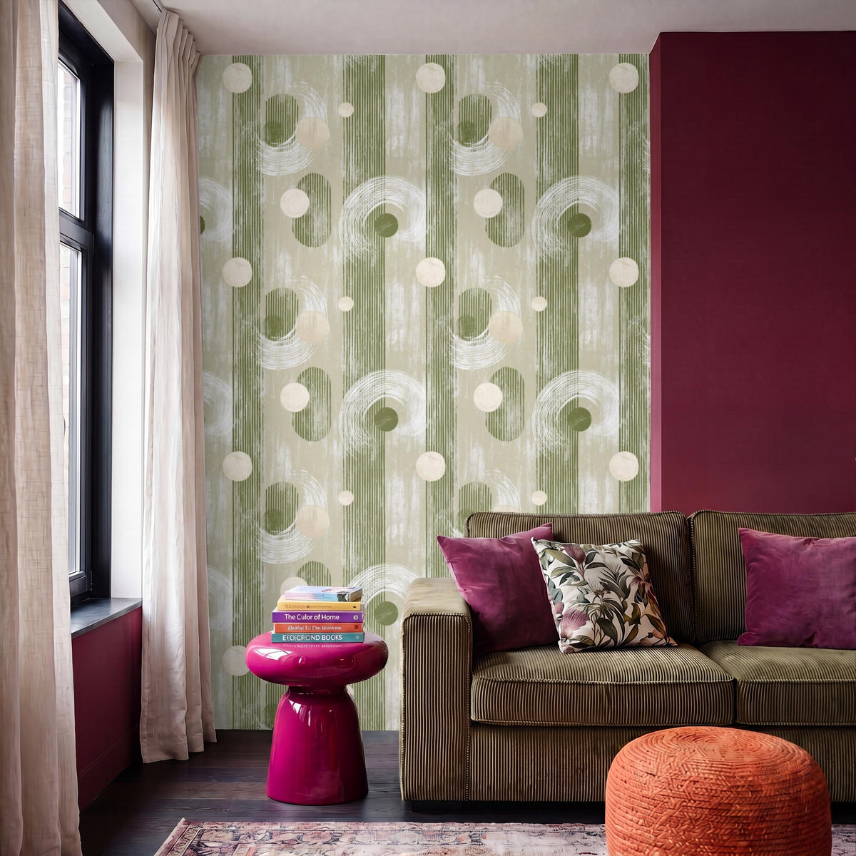 TAPETE - Künstlerisch - Modern - Grün - 180x280 cm - Olivgrün, Papier (180/280cm) - OnlyWow