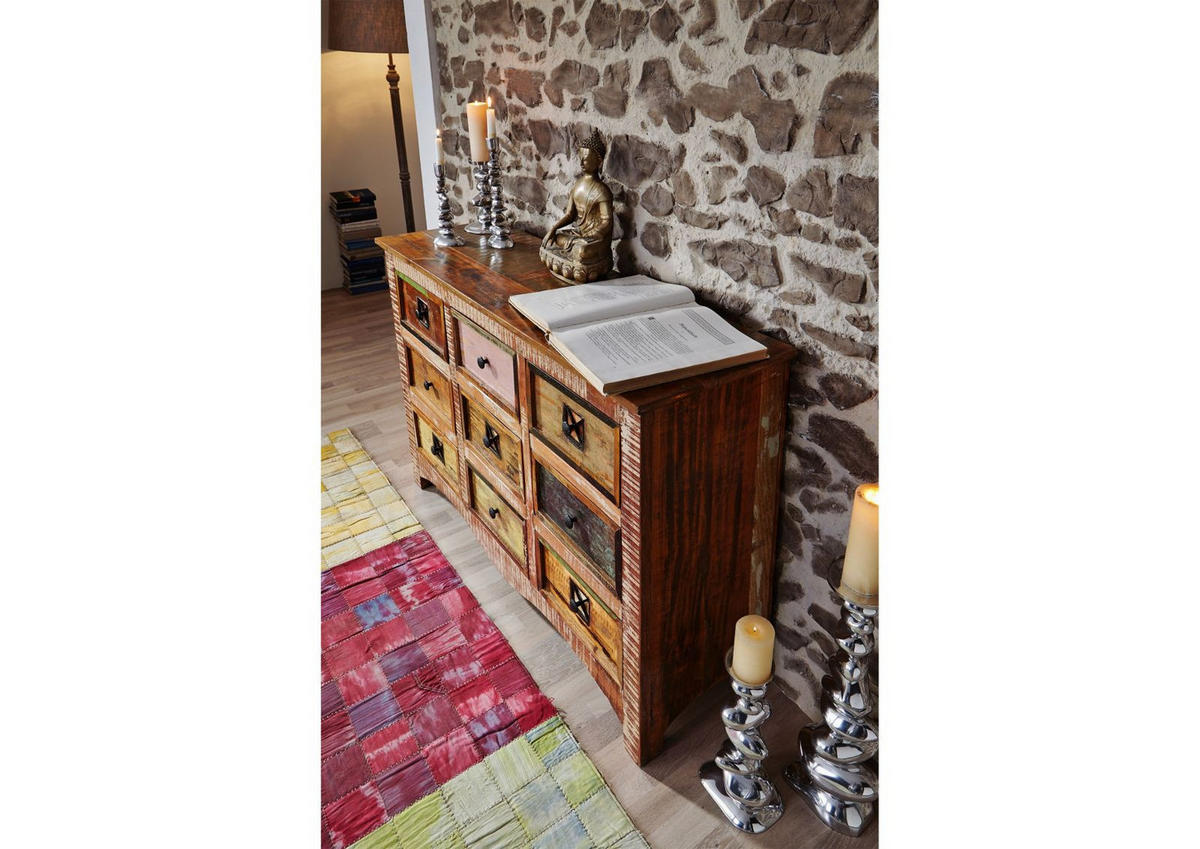 KOMMODE Altholz 130x40x85 mehrfarbig lackiert NATURE OF SPIRIT #59 - Multicolor, Holz (130/85/40cm) - Massivmoebel24