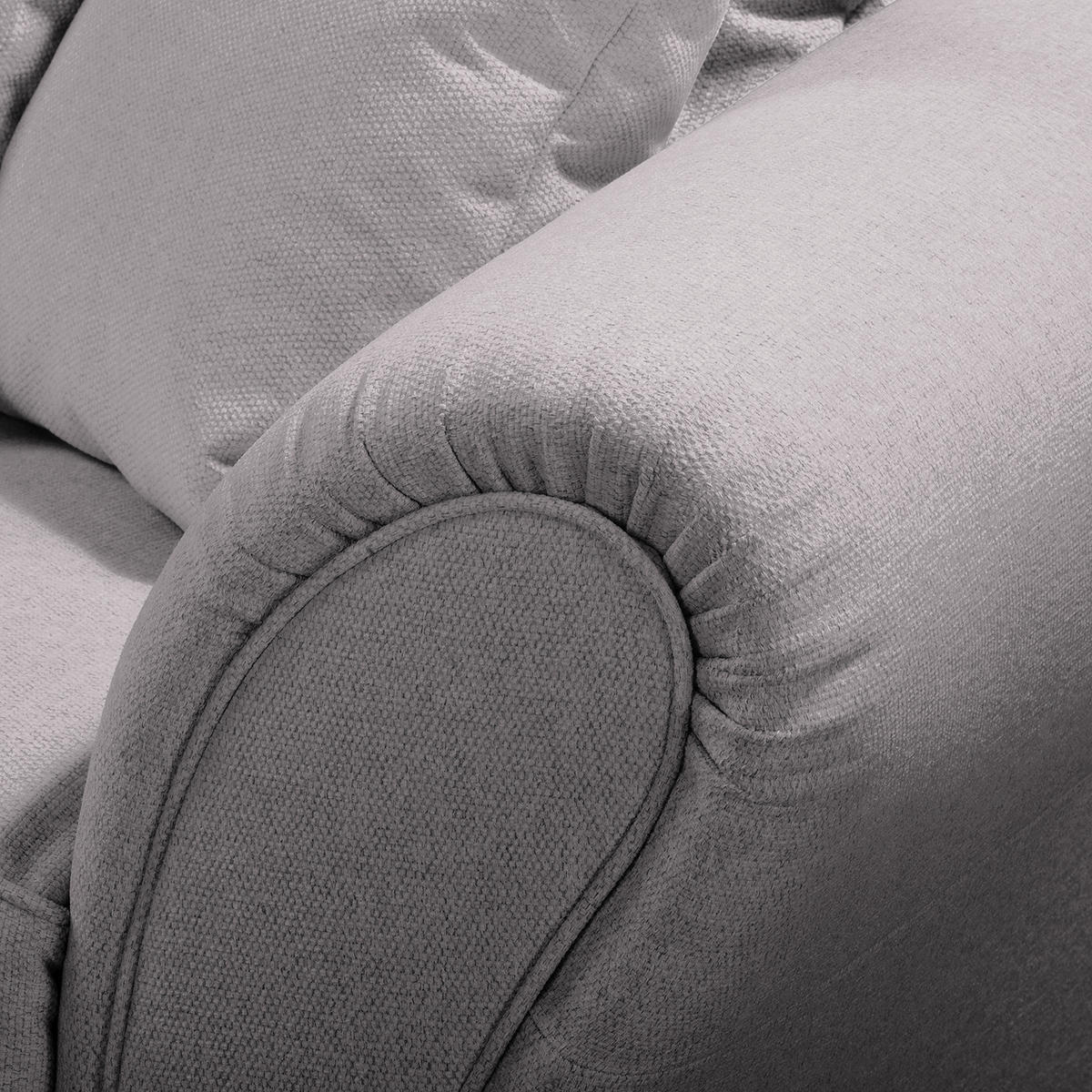 BIGSOFA - Webstoff - Hellgrau/Braun, Holz/Textil (227/95/108cm) - home24