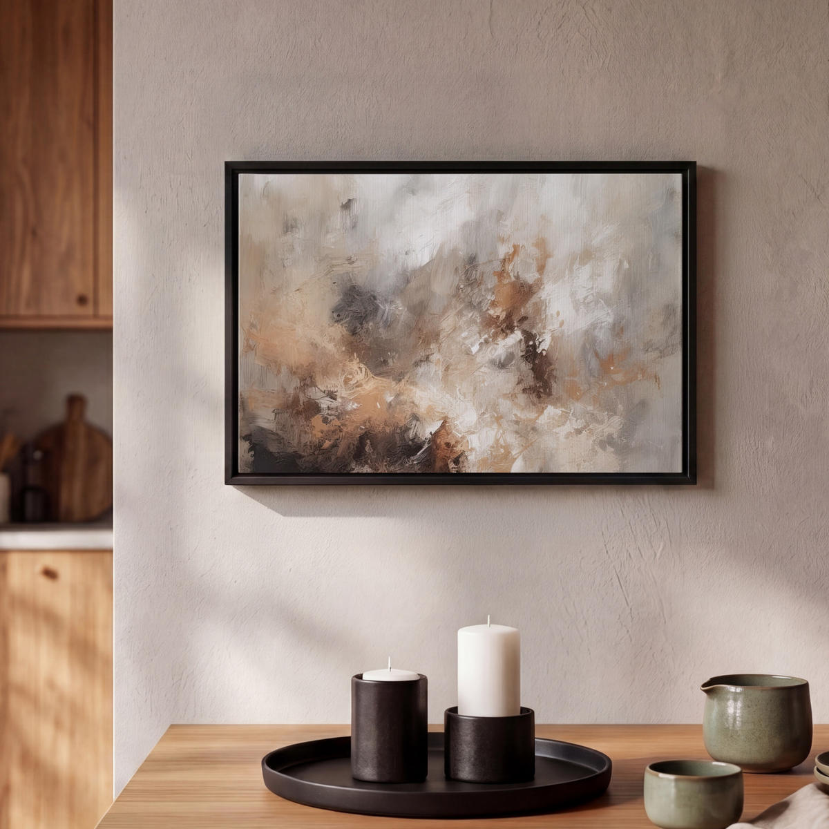 LEINWAND Bilder mit Rahmen - Farbe - Abstrakt - Beige - Kunst - 30x20 - Greige, Textil (30/20cm) - MuchoWow