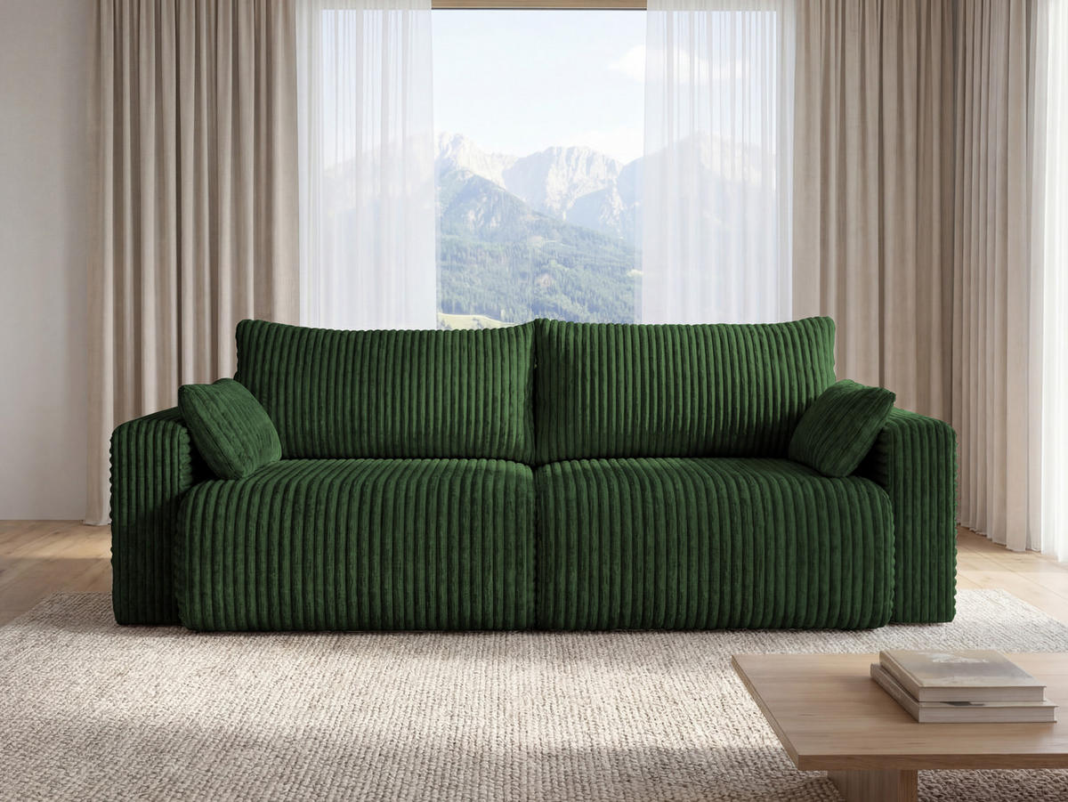 SOFA Kola mit Bettkasten und Schlaffunktion, Cordstoff - Dunkelblau, Holzwerkstoff (244/85/95cm) - 4ALL HOME