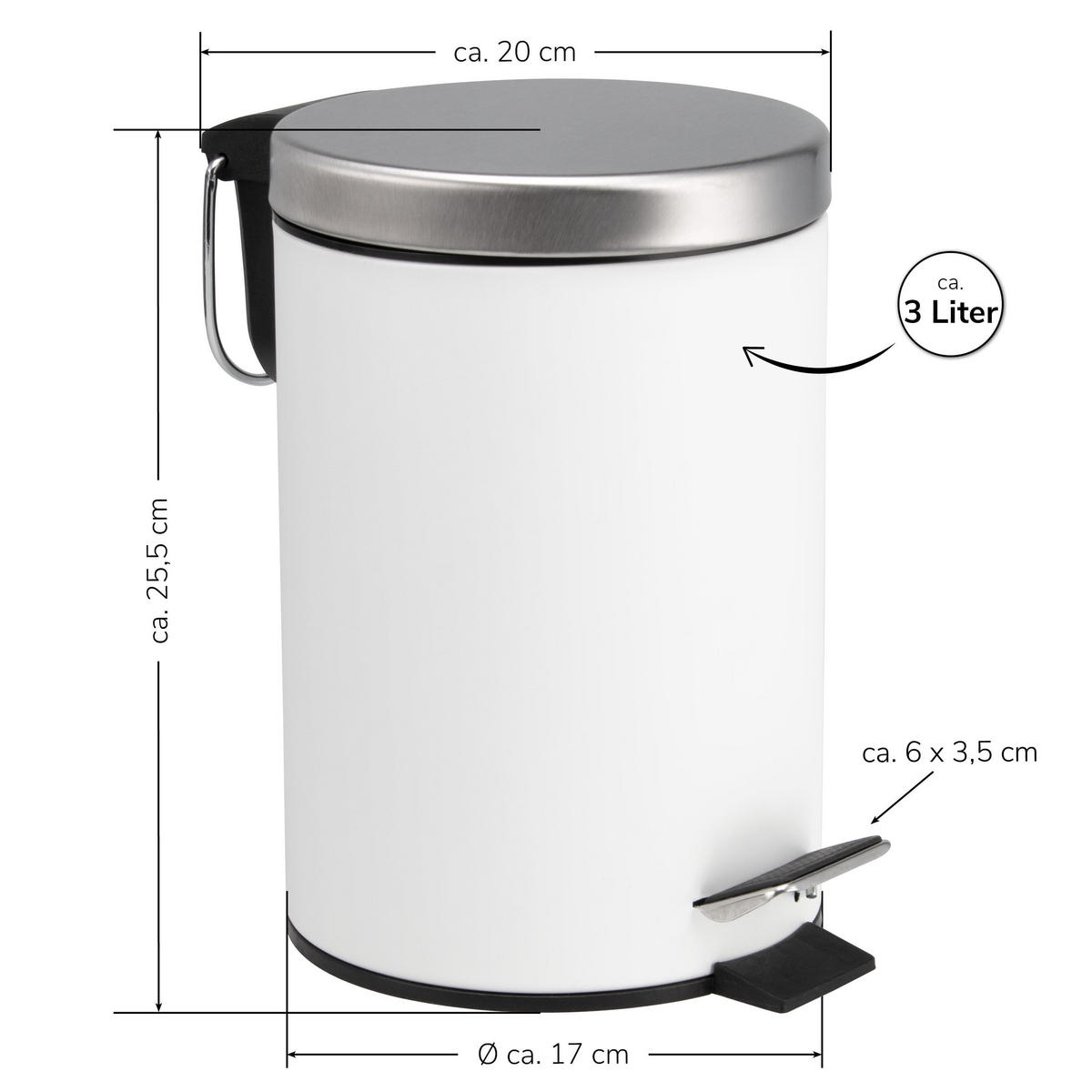 TRETEIMER, weiß, Edelstahl - Weiß, Metall (17/25.5/17cm) - bremermann