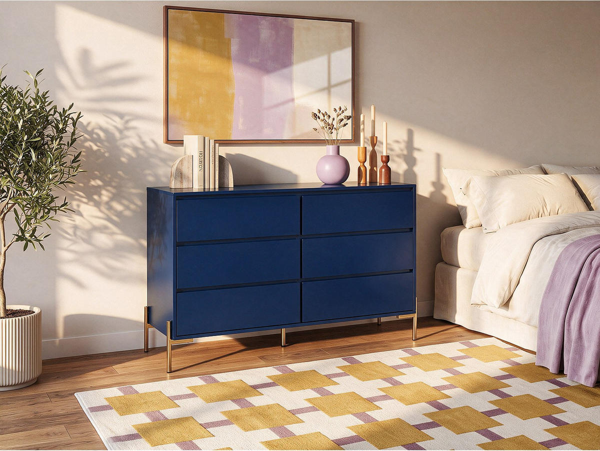 KOMMODE - 140 x 40 - holz - blau Korasa - Blau, Holz/Metall (140/82/40cm) - Vente-Unique
