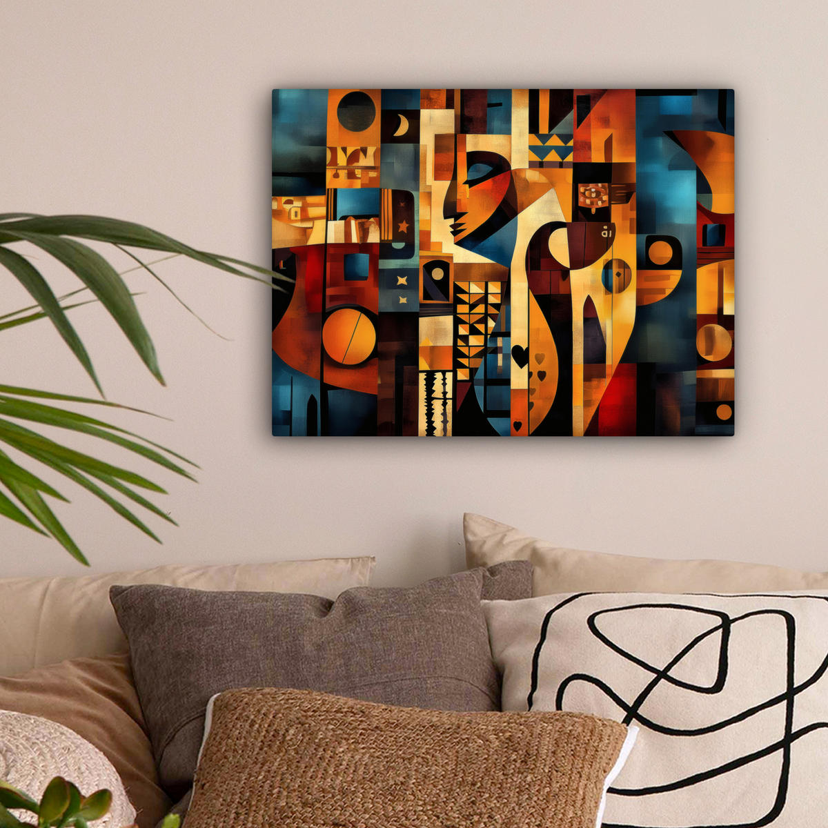 LEINWANDBILD Figuren - Abstrakt - Symbole 40x30 cm - Terracotta, Textil (40/30cm) - MuchoWow