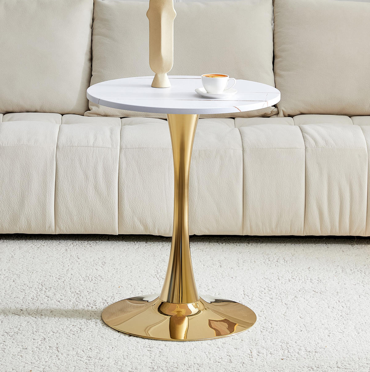 BEISTELLTISCH 60/60/72 cm Weiß Gold runder Tisch aus MDF und Metall mit thermoformierter Platte - Weiß, Holzwerkstoff (60/60/72cm) - OKWISH