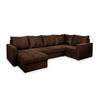 WOHNLANDSCHAFT LORIVO R-S Braun Plüsch-Stoff mit Schlaffunktion - Braun, Holz (285/85/150cm) - MASSENO