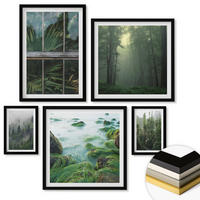 WANDBILDER 5er-Set - 50x50 cm & 20x30 cm & 40x60 cm Schwarzer Rahmen - Nahaufnahmen von Blättern sukkulenter Pflanzen - Schwarz, Kunststoff (40/60cm) - ArtPrintCave