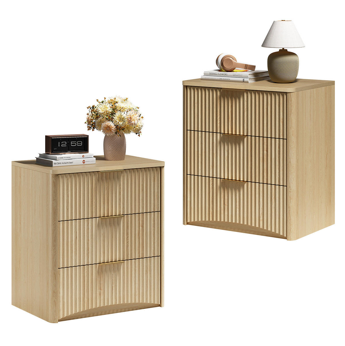 NACHTTISCH 38/58/64 cm Eiche aus MDF mit 3 Schubladen - Braun, Holzwerkstoff (38/64/58cm) - OKWISH