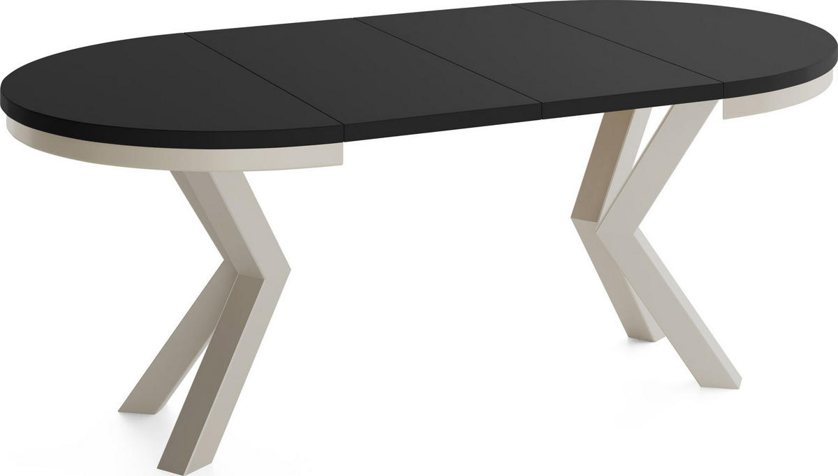 ESSTISCH Clara Grau-Beige runder ausziehbarer, Schwarz 100-180/100/76 cm - Schwarz/Grau, Holzwerkstoff/Metall (100/176/76cm) - WFL GROUP