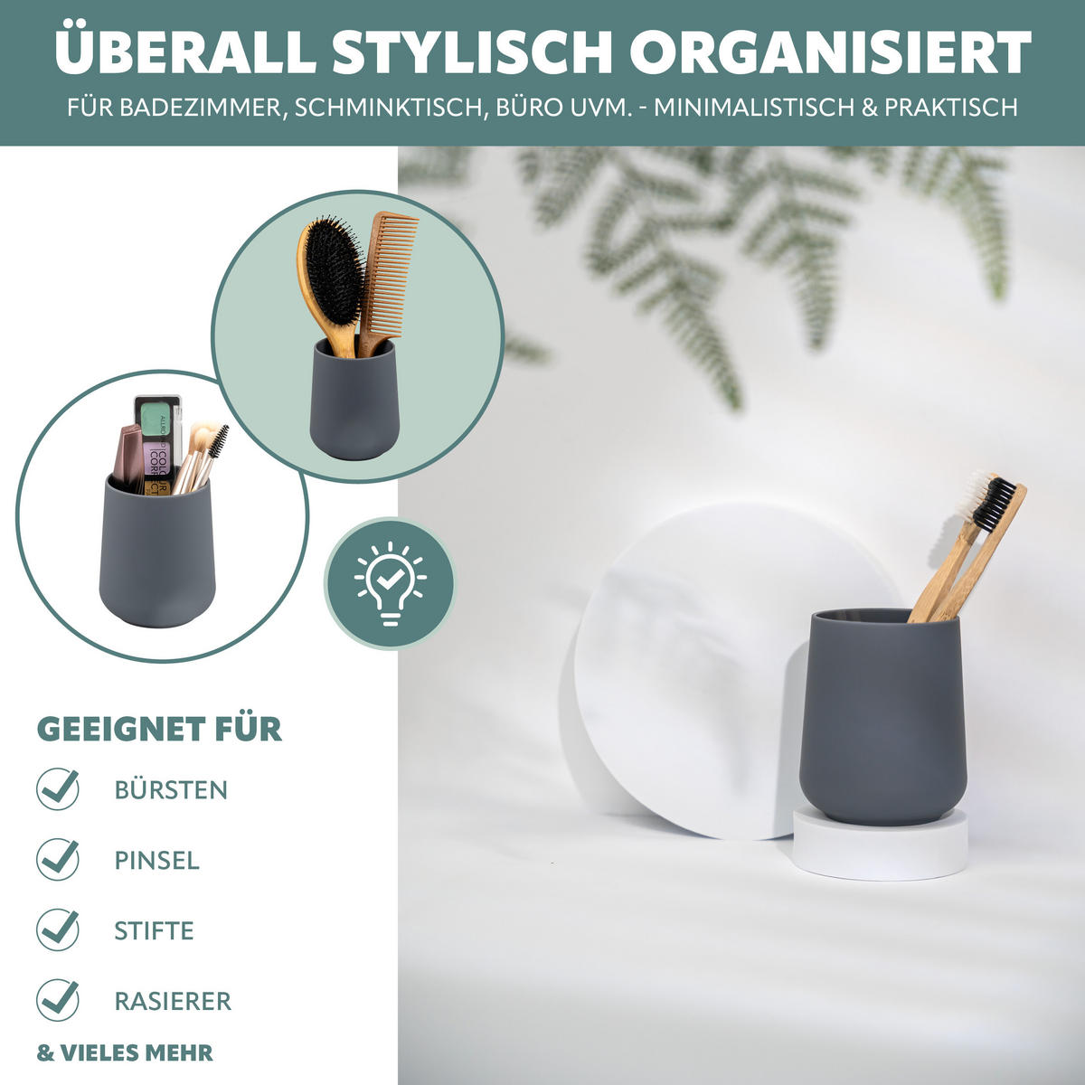 BECHER-SET TESERO 2tlg., Soft-Touch, grau - Grau, Kunststoff (8.5/10.5/8.5cm) - eluno