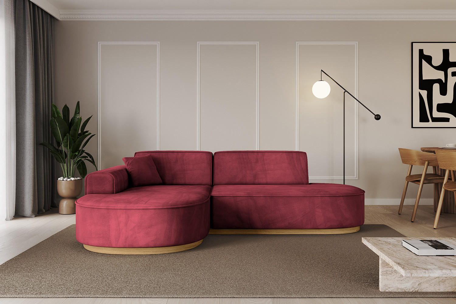 ECKSOFA Ottomane Links MARI-L1-v2 - 243x171x83 cm Bordeaux Velours - Bordeaux, Holzwerkstoff/Textil (243/171cm) - ALTDECOR