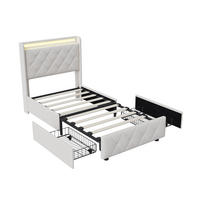 POLSTERBETT 90x200 cm, Zwei Schubladen mit Rollen, RGB LED, USB-/Typ-C-Anschlüsse, Samtstoff, Beige - Beige, Holz (90/200cm) - BRILVERDE