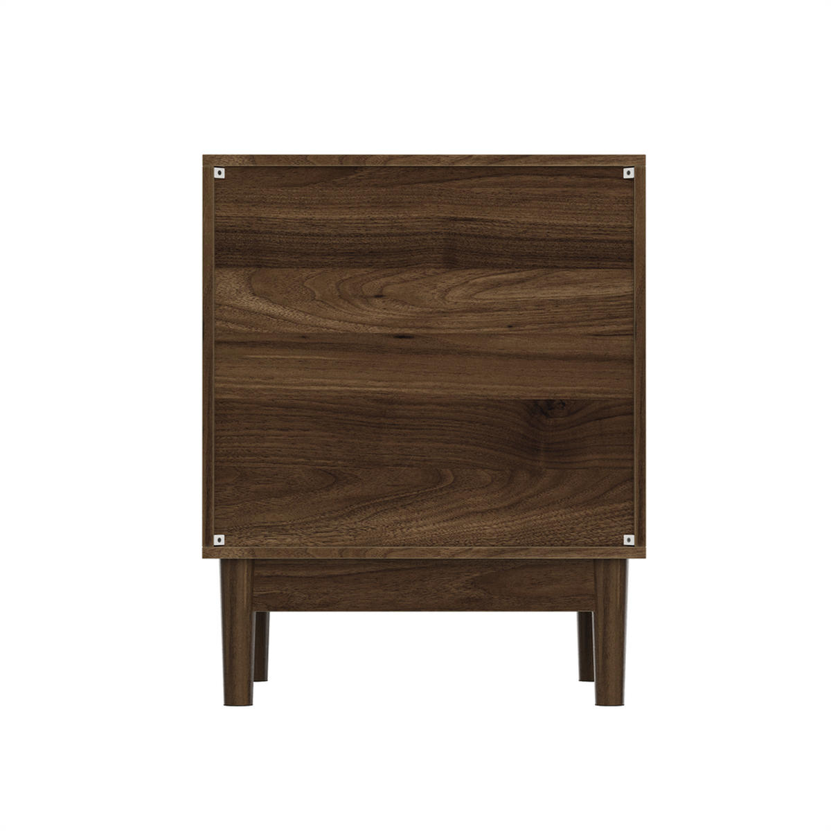 NACHTTISCH mit 2 Schublade - Nachtkommode im Mid-Century Design - Holzbeine und schwarze Griffe - Walnuss - Walnussfarben, Holzwerkstoff (39/56.5/45cm) - DELFA
