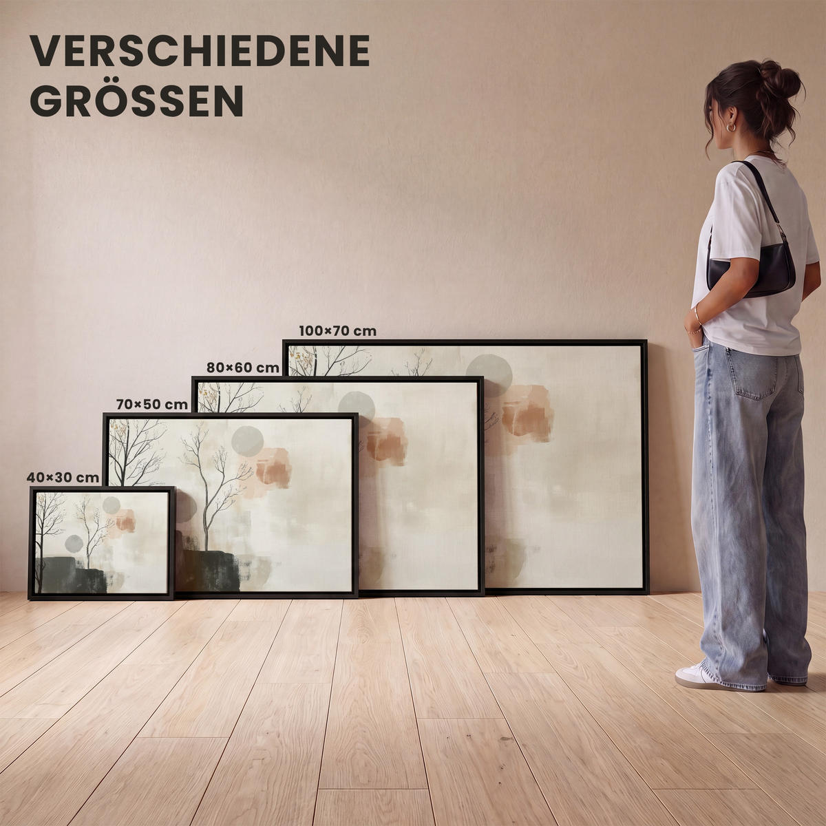 LEINWAND Bilder mit Rahmen - Wabi sabi - Beige - Pflanze - 80x60 - Sandfarben, Textil (80/60cm) - MuchoWow