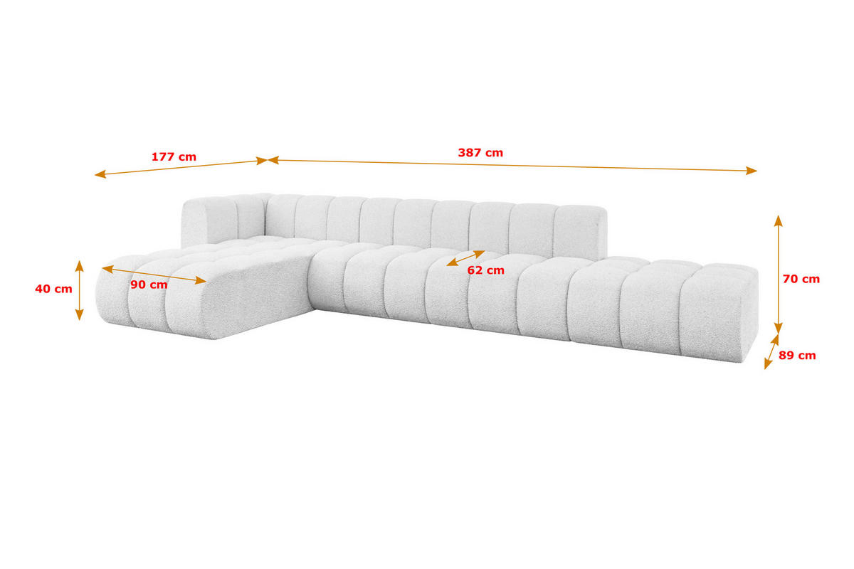 ECKSOFA modulares Sofa Zuvon-L2 - 387x177x70 cm Weiß - Weiß, Holzwerkstoff/Textil (387/177cm) - ALTDECOR