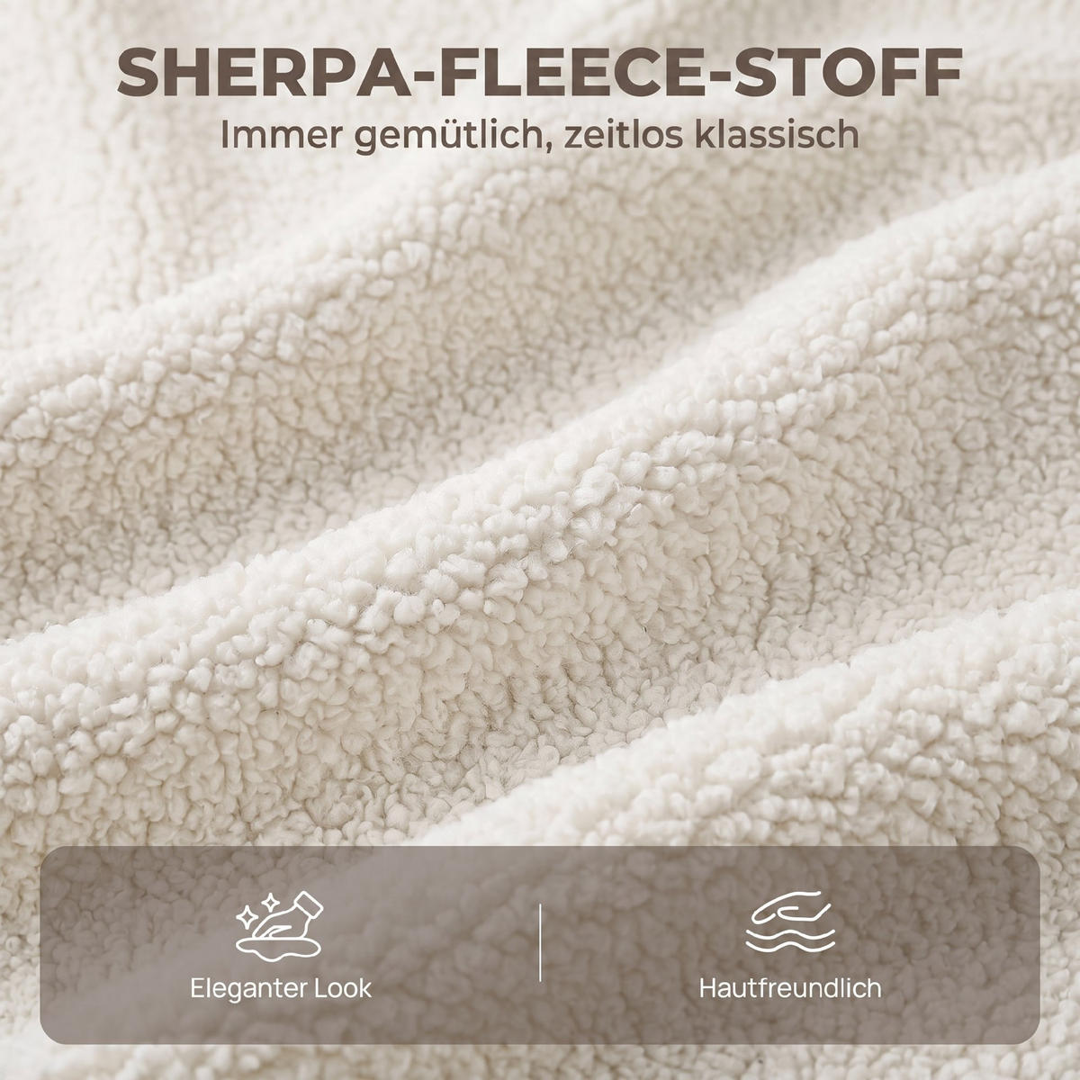 BÜROSTUHL Sherpa-Fleece 100 Polyester Cremeweiß - Creme, Kunststoff/Textil (58/93/62cm) - HOMCOM