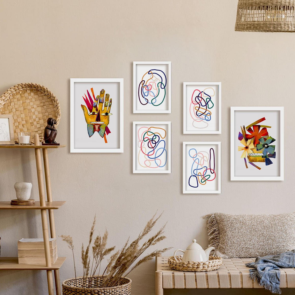 POSTER Set Mit 6 Handte Kunst In Blume Zusammenfassung Ästhetische Dekorative Gemälde Für Ihr Wohnzimmer, Schlafzimmer, Zuhause A3 & A4 Weißer Rahmen - Weiß, Papier (29/3cm) - Nacnic