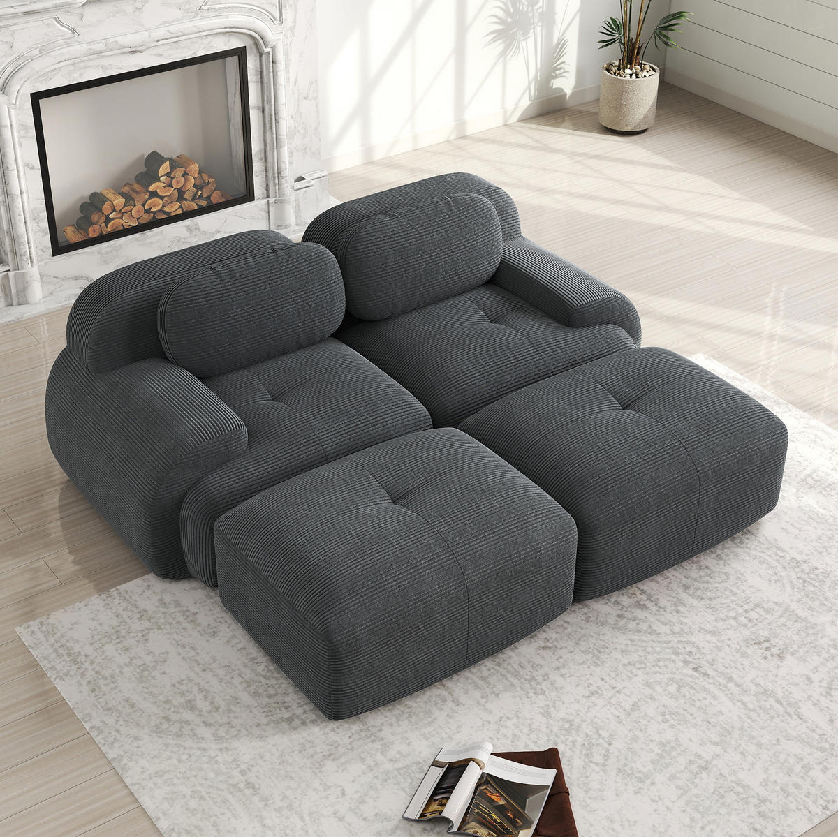SOFA modular rahmenlos Cord Grey - Grau, Kunststoff (178/75/208cm) - Meubliv