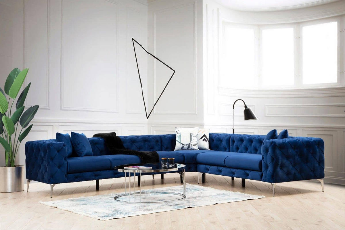 ECKSOFA mit großzügiger XXL Sitzfläche für die ganze Familie - Blau/Chromfarben, Holz/Textil (270/310cm) - myHomelando