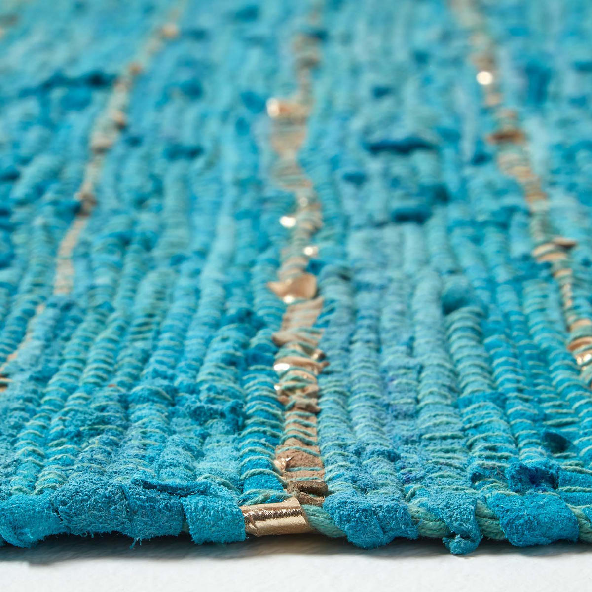 LEDERTEPPICH Glitter geflochten 120/180 cm - Türkis, Leder (120/180cm) - Homescapes